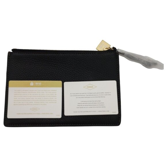 FOSSIL Pouch Purse RFID Black Leather Clutch Bag Hand Held Wallet Zip Pouch - Picture 12 of 16